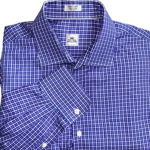 Peter Millar Long Sleeve Windowpane Blue/White/Pink Plaid Shirt Size XL Golf